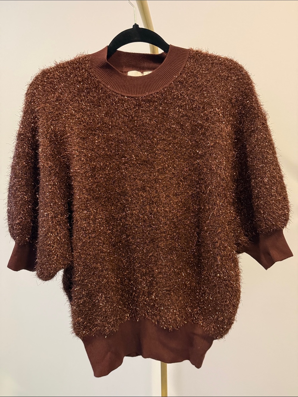 Anthropologie Maeve Violetta Chocolate Brown Tinsel Sweater NWT Medium